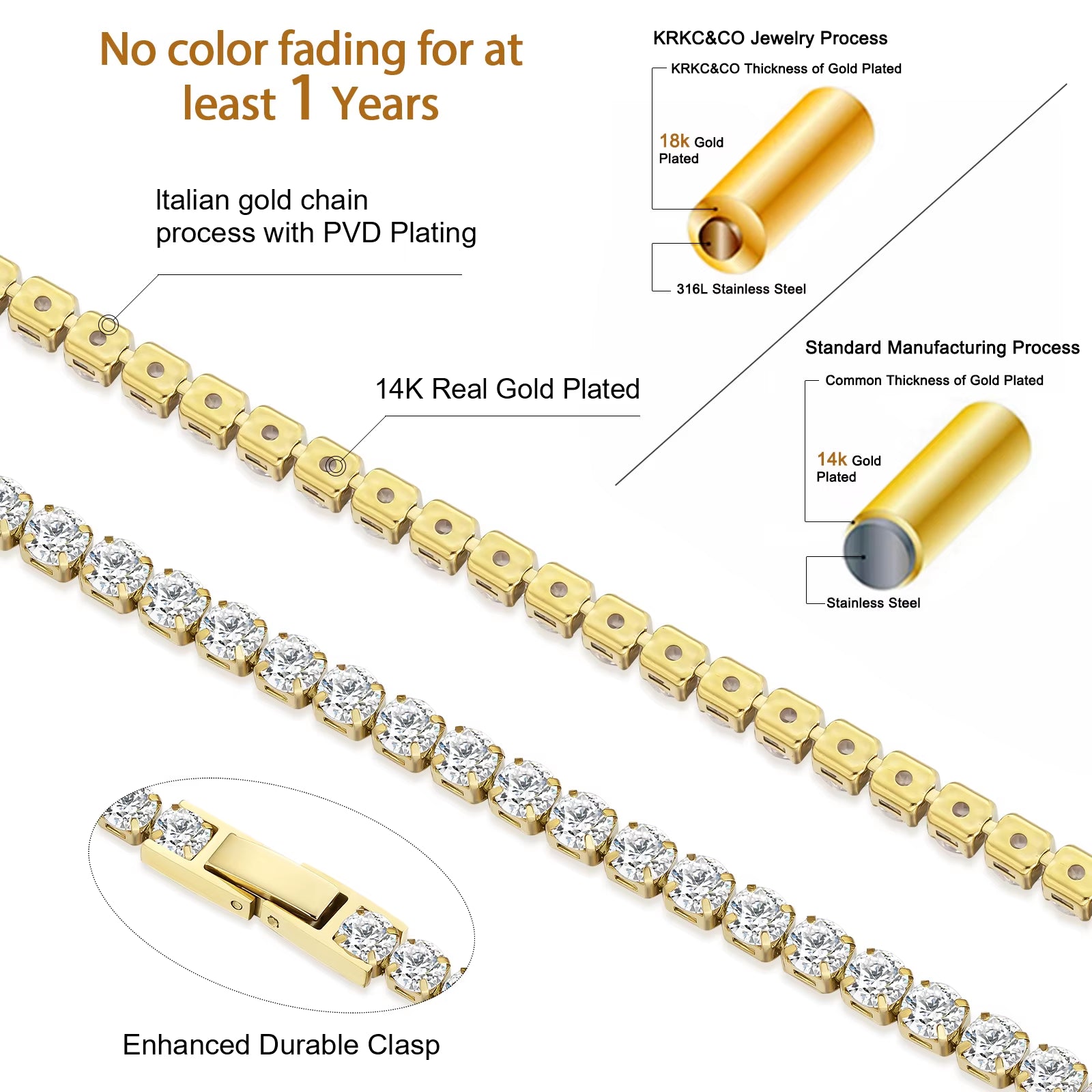 Women Wedding Jewelry 14K Gold Plated Cubic Zirconia Adjustable Silver Tone 3Mm 4Mm Stainless Steel CZ Diamond Tennis Bracelet