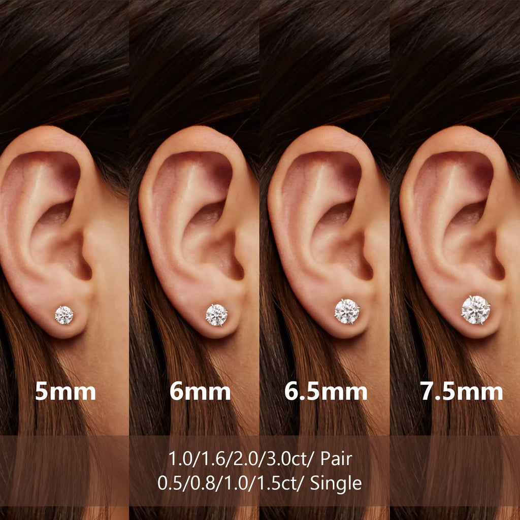 Classic Mossanite Diamond Ear Stud 3-8Mm 1Ct 2Ct 14K Gold Plated 925 Sterling Silver VVS GRA Moissanite Earring for Women Men