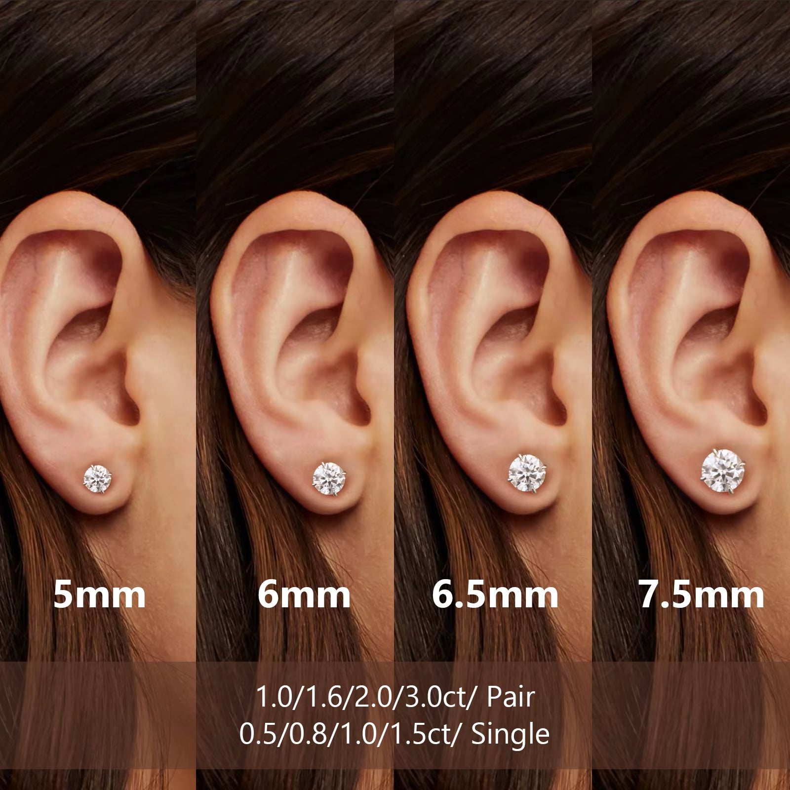 Classic Mossanite Diamond Ear Stud 3-8Mm 1Ct 2Ct 14K Gold Plated 925 Sterling Silver VVS GRA Moissanite Earring for Women Men