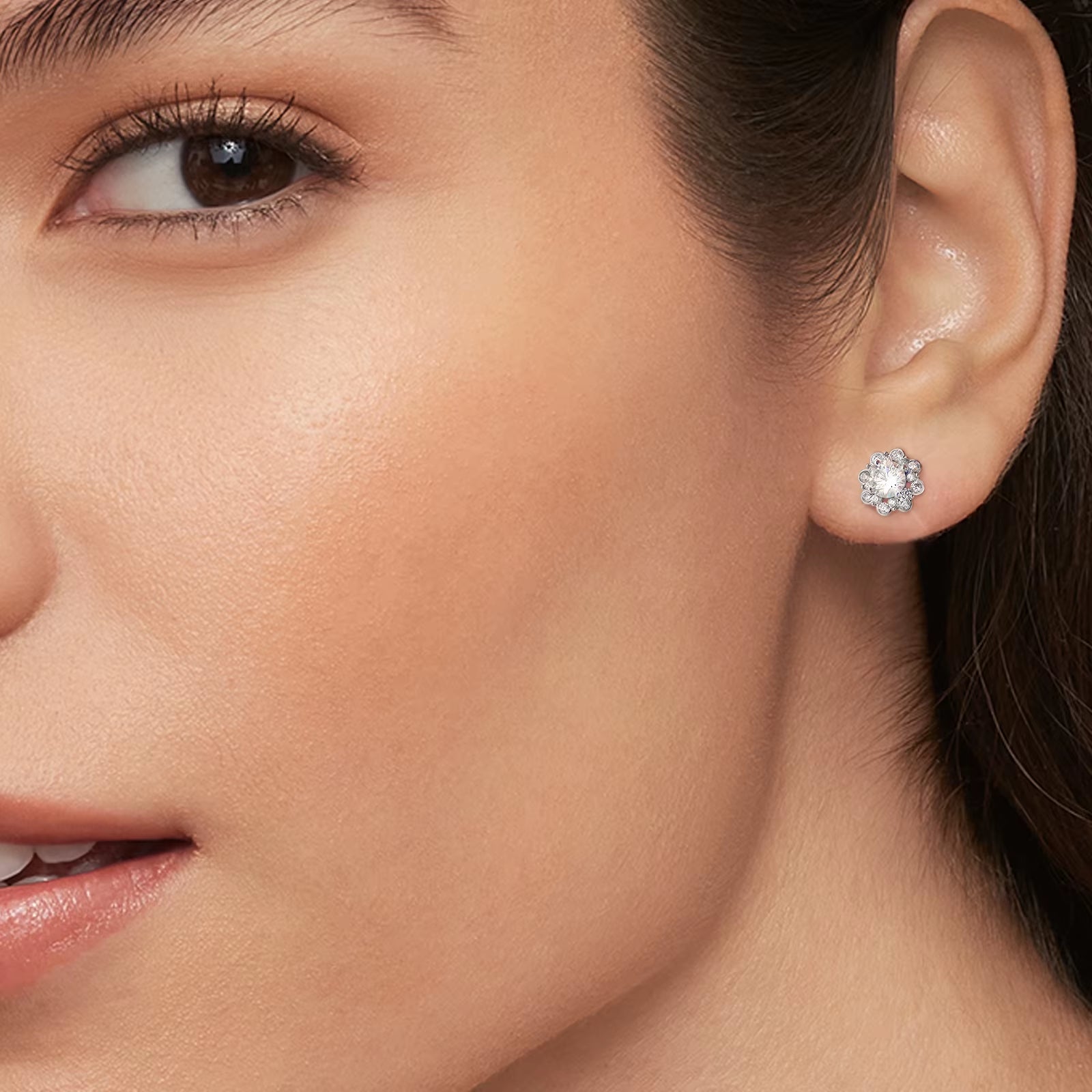 Flower Cluster VVS GRA Moissanite Diamond Stud Gifts 14K White Gold Plated Women Men 925 Sterling Silver Hypoallergenic Earring
