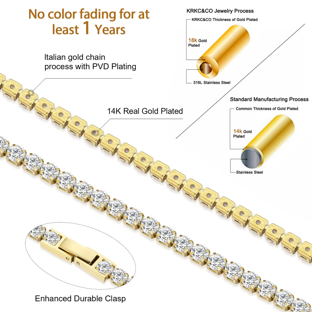 Women Wedding Jewelry 14K Gold Plated Cubic Zirconia Adjustable Silver Tone 3Mm 4Mm Stainless Steel CZ Diamond Tennis Bracelet